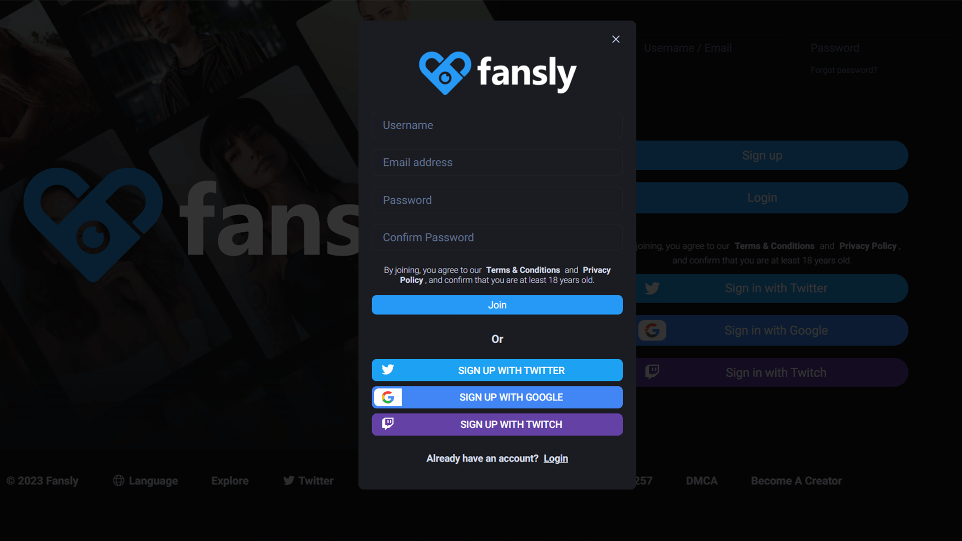 регистрация Fansly - Create account Fansly