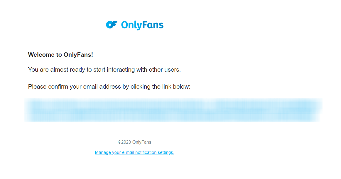 регистрация Onlyfans - Письмо подтверждение